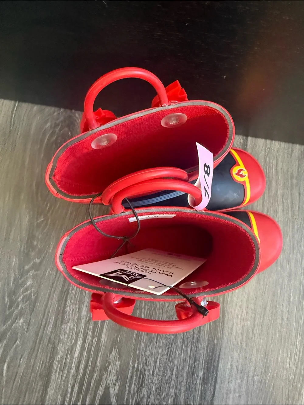 Kids Fire Truck Themed Red and Black Rain Boots